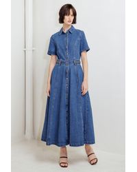 TRUEDAMES - Hidden Smile Denim Midi Ress - Lyst