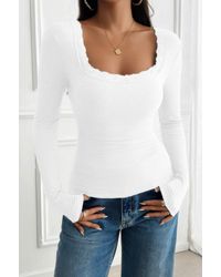 TRUEDAMES - Square Neck Lace Trim Patchwork Slim Fit Shirt - Lyst