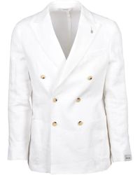 Paoloni - Double-Breasted Linen Blazer Jacket - Lyst