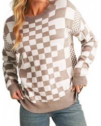 Shewin - Checkered Drop Shoulder Round Neck Sweater - Lyst