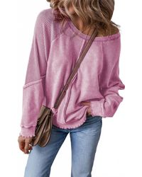 Shewin - Waffle Knit Patchwork Raglan Sleeve Sweatshirt - Lyst
