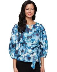 Alex Evenings - Top Multi Floral Tie Waist 3/4 Sleeve Blouse Pall106 - Lyst