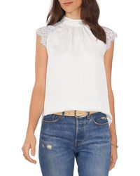 Vince Camuto - Satin Lace Sleeve Blouse - Lyst