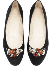 Christian Louboutin - Mixed Crystal Stone Embellished Black Suede Flats - Lyst