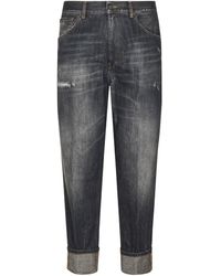 Dondup - Relaxed Fit Distressed Denim Trousers With Rolled Cuffs - Lyst