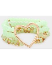 Fashnzfab - Open Metal Heart Accented Multi Layered Faceted Beaded Stretch Bracelet Mint - Lyst