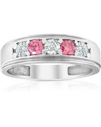 Pompeii3 - 1 Ct T. W. Pink & White Lab Grown Diamond Wedding Ring 5-stone White Gold - Lyst