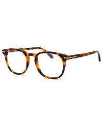 Tom Ford - Eyeglasses Round Full Rim, Shiny Blonde Havana Frame And Clear Light Block Lens Ft5819-B053 - Lyst