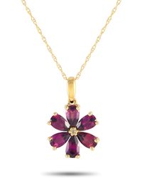 Non-Branded - Lb Exclusive 14k Yellow Gold 0.01ct Diamond And Rhodolite Flower Necklace Pd4-15845yrhod - Lyst