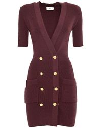 Elisabetta Franchi - Fitted Knitted Dress With Deep V-Neckline - Lyst