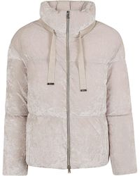 Herno - Iridescent Chenille-Effect Down Jacket With Wrap-Around Collar - Lyst