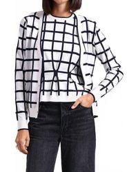 Minnie Rose - Viscose Windowpane V-Neck Cardigan - Lyst