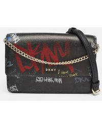 DKNY - Leather Graffiti Print Flap Crossbody Bag - Lyst