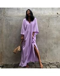 TRUEDAMES - Solid Color Beach Maxi Robe ¨C Loose Bikini Cover-Up Dress, Vacation Swimsuit Long Kimono - Lyst