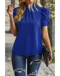 TRUEDAMES - Solid Puff Short Sleeve Mock Neck Pleated T Shirt - Lyst