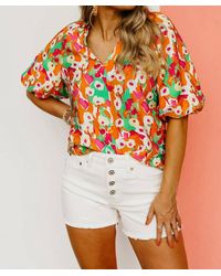 Thml - Floral Puff-sleeve V-top - Lyst