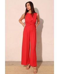 TRUEDAMES - Textured Solid Twist Front Jumpsuit - Lyst