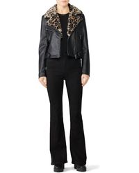 Vigoss - Leopard Collar Faux Leather Jacket - Lyst