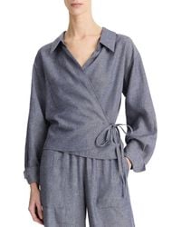 Vince - Collared Linen-Blend Wrap Top - Lyst