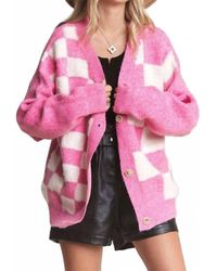 Madelyn - Puff Checker Sweater Cardigan - Lyst