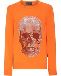 Philipp Plein - Cashmere Pullover Round Neck Ls Iconic Plein With Crystals - Lyst