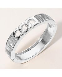 Fashnzfab - Rhinestone Paved Metal Chain Link Pointed Hinged Bangle Bracelet Clear, Rhodium - Lyst