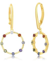 Simona - Sterling Silver Rainbow Cz Open Circle Dangle Earrings - Plated - Lyst
