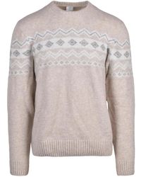 Eleventy - Cashmere Silk Blend Crewneck Sweater With Geometric Pattern - Lyst