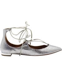 Aquazzura - Glittered Christy Lace-Up Pointed-Toe Flats - Lyst