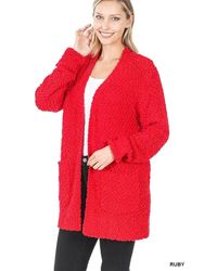TRUEDAMES - Long Sleeve Popcorn Sweater Cardigan With Pockets - Lyst
