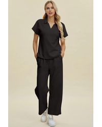 TRUEDAMES - Full Size Collared Neck Short Sleeve Top And Pants Set - Lyst