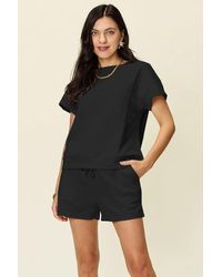 TRUEDAMES - Full Size Texture Short Sleeve T-Shirt And Drawstring Shorts Set - Lyst