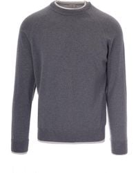 Eleventy - Crew Neck Wool Sweater With Contrasting Detailing - Lyst