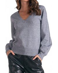 Elan - V-Neck Rinestone Sweater Top - Lyst