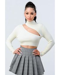 TRUEDAMES - Lux Sweater Rib Cutout Mock Neck Crop Top - Lyst
