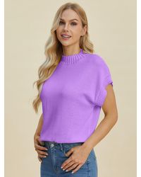 TRUEDAMES - Full Size Mock Neck Short Sleeve Sweater - Lyst