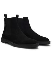 BOSS - Suede Chelsea Boots With Signature Stripe - Lyst