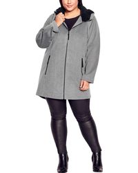 Evans - Plus Faux Fur Lined Hood Long Sleeves Walker Coat - Lyst