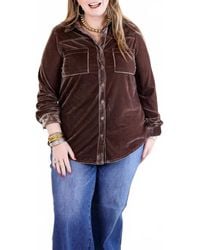 Umgee - Long Sleeve Velvet Button Up Top (Plus Size) - Lyst
