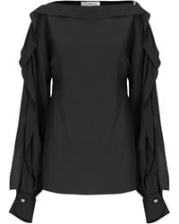 Lanvin - Haut Silk Volant Long-Sleeved Top - Lyst