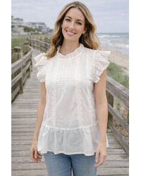 Voya - Crew Neck Ruffle Sleeve Top - Lyst
