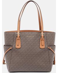 Michael Kors - /tan Signature Coated Canvas And Leather Voyager Tote - Lyst