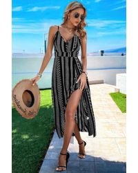 TRUEDAMES - V Neck Geo Print Split Thigh Sleeveless Cami Dress - Lyst