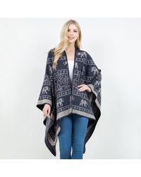 TRUEDAMES - Open Front Elephant Pattern Print Shawl Wrap Poncho With Loop - Lyst