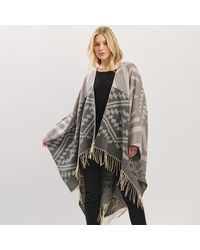 TRUEDAMES - Aztec Pattern Fringe Ruana Poncho - Lyst