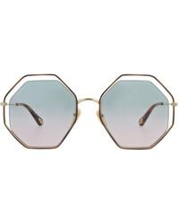 Chloé - Square-Frame Metal Sunglasses - Lyst