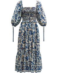 Cara Cara - Jazzy Tiered Smocked Midi Dress Azure Alexandria Floral - Lyst