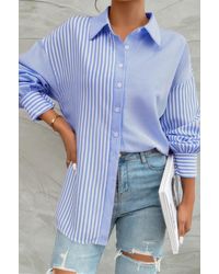 TRUEDAMES - Stripe Print Button Down Long Sleeve Collar Shirt - Lyst