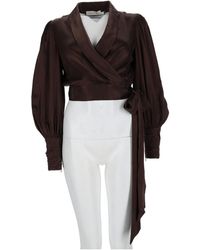 Zimmermann - Puffed Sleeve Wrap Silk Blouse - Lyst