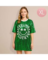 TRUEDAMES - Sequin Feeling Lucky Clover Smile Face Long Party Shirt - Lyst